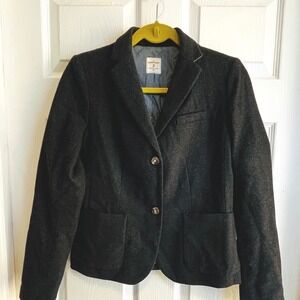 Gap Academy Blazer Women's Size 2 Dark Gray Tweed Two Button Jacket Wool Blend